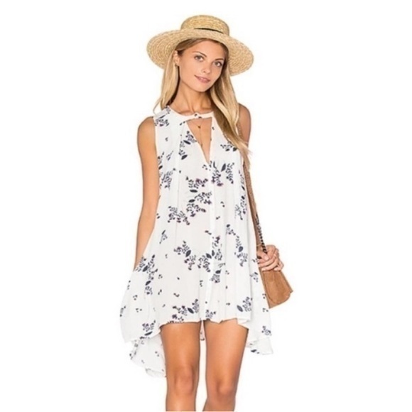 Free People Floral Print Flowy Snap Out Of It Swing Ivory Dress M - Picture 1 of 5